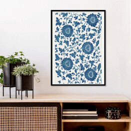 Plakat w ramie Ornament kwiatowy z niebieskimi dużymi kwiatami