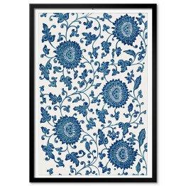 Plakat w ramie Ornament kwiatowy z niebieskimi dużymi kwiatami