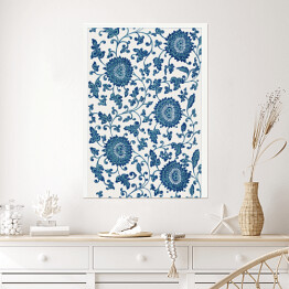 Plakat samoprzylepny Ornament kwiatowy z niebieskimi dużymi kwiatami