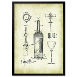 Plakat w ramie Rysunki patentowe. Plakat wino 