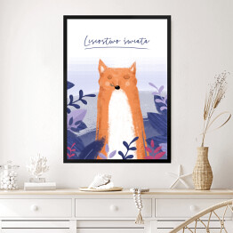 Obraz w ramie Zwierzątka - lis wśród fioletowych liści