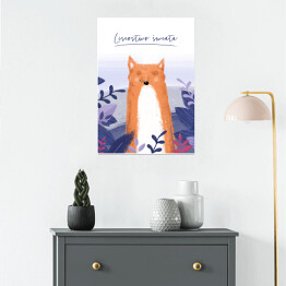 Plakat Zwierzątka - lis wśród fioletowych liści