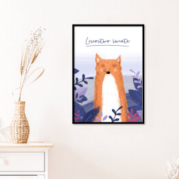 Plakat w ramie Zwierzątka - lis wśród fioletowych liści