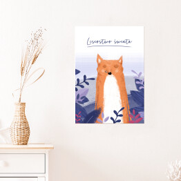Plakat samoprzylepny Zwierzątka - lis wśród fioletowych liści