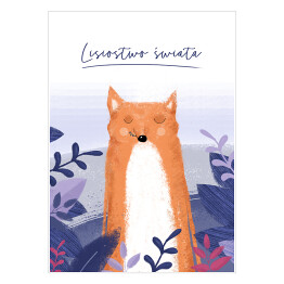 Plakat Zwierzątka - lis wśród fioletowych liści