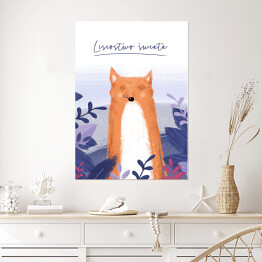 Plakat samoprzylepny Zwierzątka - lis wśród fioletowych liści