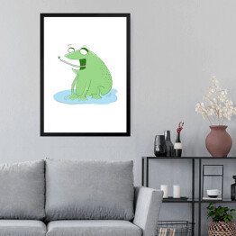 Obraz w ramie Zielona żabka jedząca owada - ilustracja