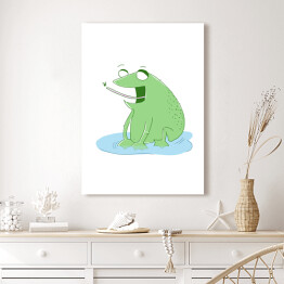 Obraz na płótnie Zielona żabka jedząca owada - ilustracja