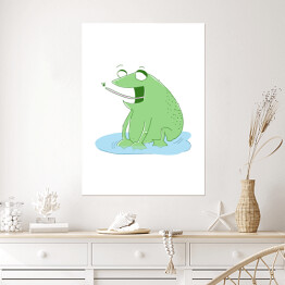 Plakat Zielona żabka jedząca owada - ilustracja