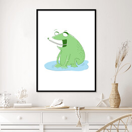 Plakat w ramie Zielona żabka jedząca owada - ilustracja