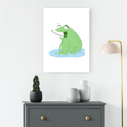 Obraz na płótnie Zielona żabka jedząca owada - ilustracja