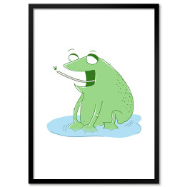 Plakat w ramie Zielona żabka jedząca owada - ilustracja