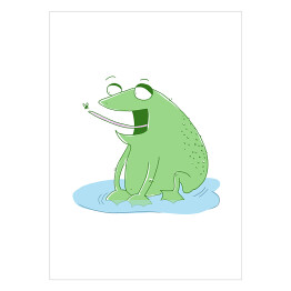 Plakat samoprzylepny Zielona żabka jedząca owada - ilustracja