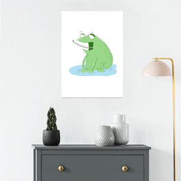 Plakat Zielona żabka jedząca owada - ilustracja