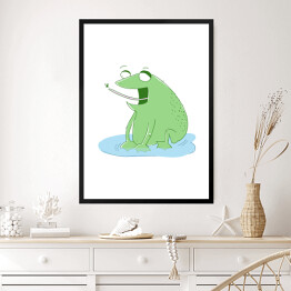 Obraz w ramie Zielona żabka jedząca owada - ilustracja