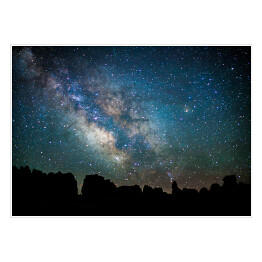Plakat samoprzylepny Nocny krajobraz z galaktyką