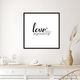 Plakat w ramie "Love yourself" - ozdobna typografia