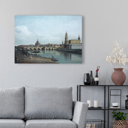 Obraz na płótnie Canaletto "Drezno widziane z praewgo brzegu Łaby poniżej mostu Fryderyka Augusta" - reprodukcja