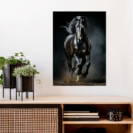 Plakat samoprzylepny Czarny koń w galopie