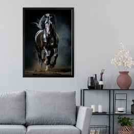Obraz w ramie Czarny koń w galopie