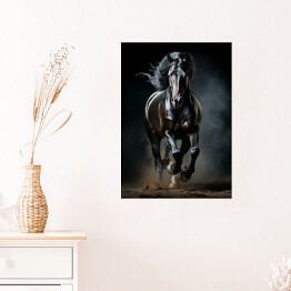 Plakat Czarny koń w galopie