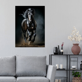 Plakat samoprzylepny Czarny koń w galopie