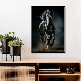 Plakat w ramie Czarny koń w galopie