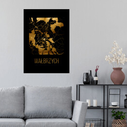 Plakat samoprzylepny Czarno złota mapa - Wałbrzych