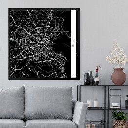 Obraz w ramie Mapy miast świata - Dublin - czarna
