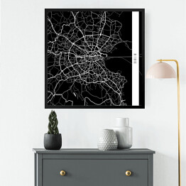 Obraz w ramie Mapy miast świata - Dublin - czarna