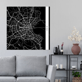 Plakat samoprzylepny Mapy miast świata - Dublin - czarna