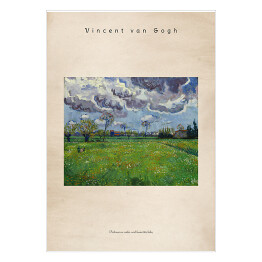 Plakat samoprzylepny Vincent van Gogh "Pochmurne niebo nad kwiecistą łąką" - reprodukcja z napisem. Plakat z passe partout