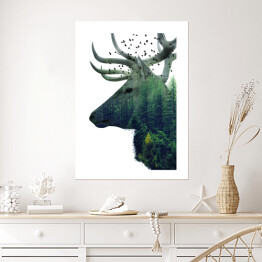 Plakat Podwójna ekspozycja - jeleń i las