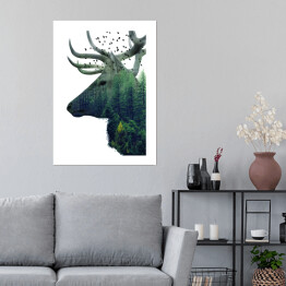 Plakat Podwójna ekspozycja - jeleń i las