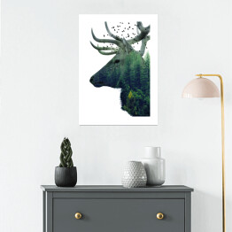 Plakat samoprzylepny Podwójna ekspozycja - jeleń i las