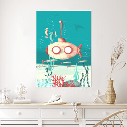 Plakat samoprzylepny Pod wodą - łódź podwodna