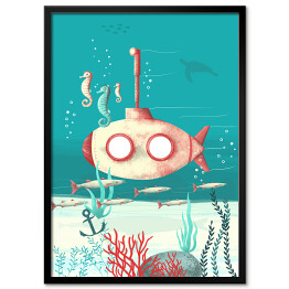 Plakat w ramie Pod wodą - łódź podwodna