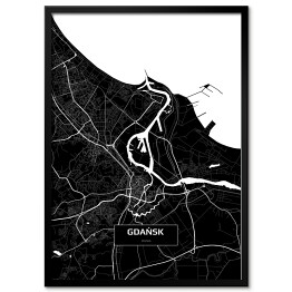 Plakat w ramie Mapa Gdańska czarno-biała
