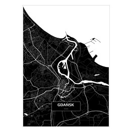 Plakat samoprzylepny Mapa Gdańska czarno-biała