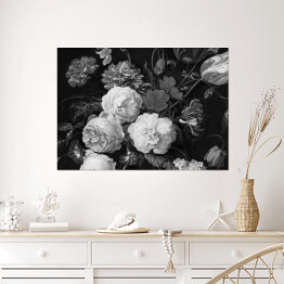 Plakat Kompozycja kwiatów ogrodowych i polnych - czarno białe