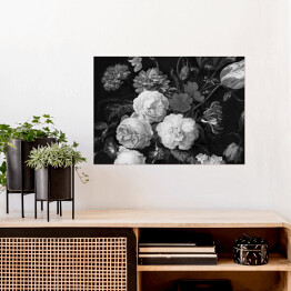 Plakat Kompozycja kwiatów ogrodowych i polnych - czarno białe