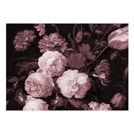 Plakat Kompozycja kwiatów ogrodowych i polnych - burgund - chłodny odcień