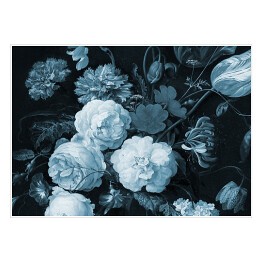 Plakat Kompozycja kwiatów ogrodowych i polnych - niebieskie