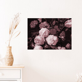Plakat Kompozycja kwiatów ogrodowych i polnych - burgund - chłodny odcień