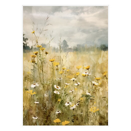 Plakat Kwiaty polne na łące pejzaż