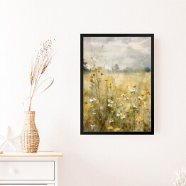 Obraz w ramie Kwiaty polne na łące pejzaż