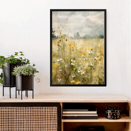 Obraz w ramie Kwiaty polne na łące pejzaż