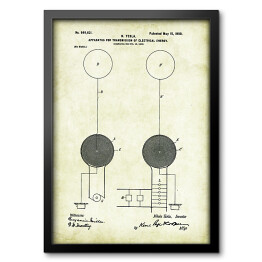 Obraz w ramie N. Tesla - patenty na rycinach vintage - 4
