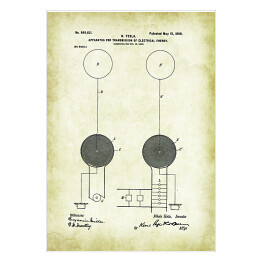 Plakat samoprzylepny N. Tesla - patenty na rycinach vintage - 4