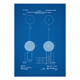Plakat N. Tesla - patenty na rycinach blueprint - 4